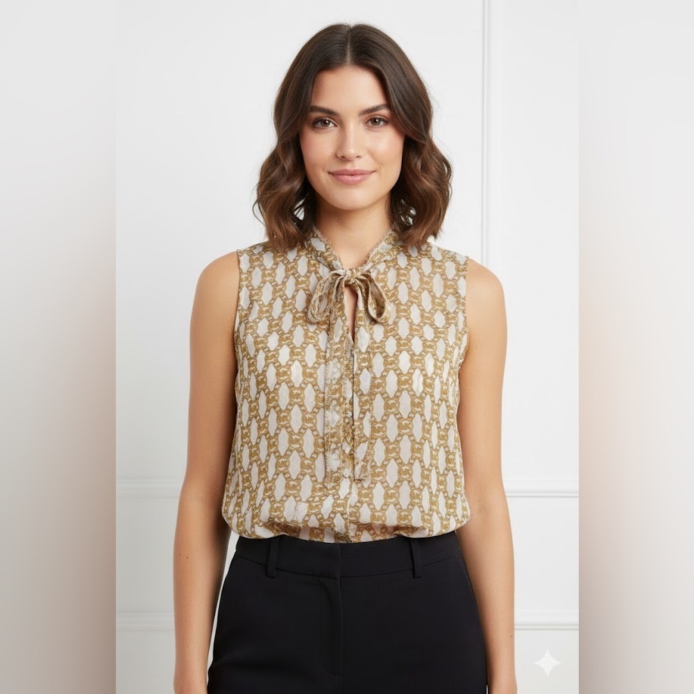 MICHAEL Michael Kors Brown and Tan Ruffled Tie Front Blouse